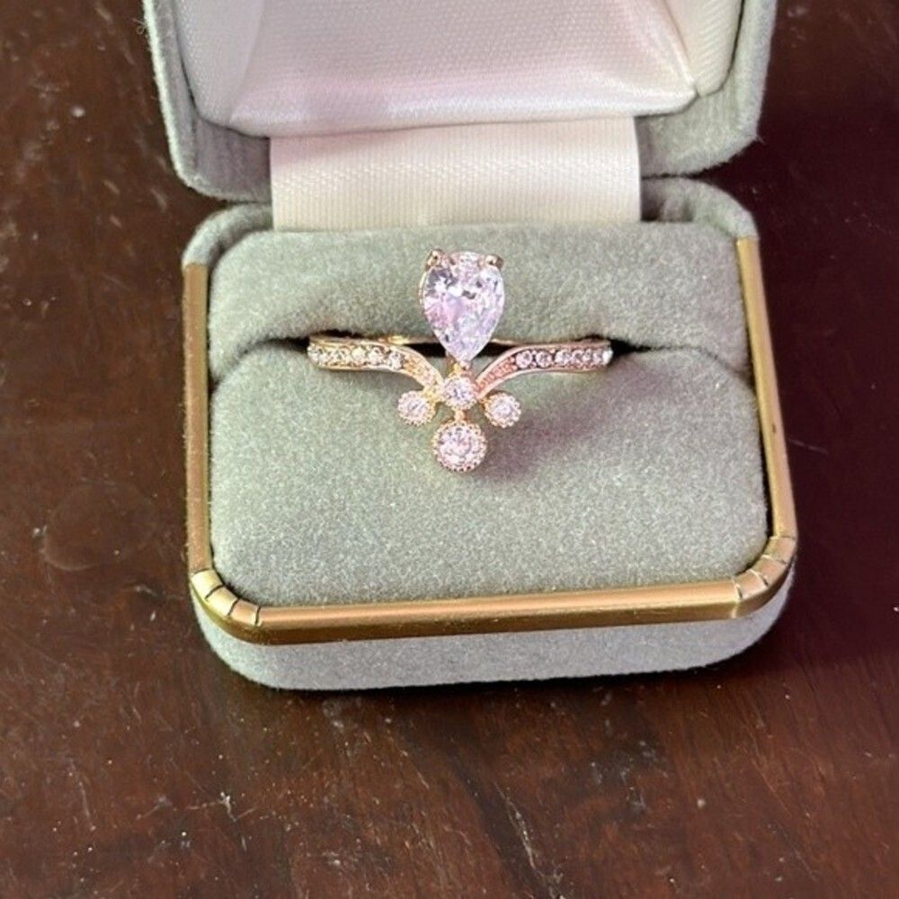Cubic Zirconia Pear Shaped Ring Faux Rose Gold Size 9 Elegant Fashion Jewelry